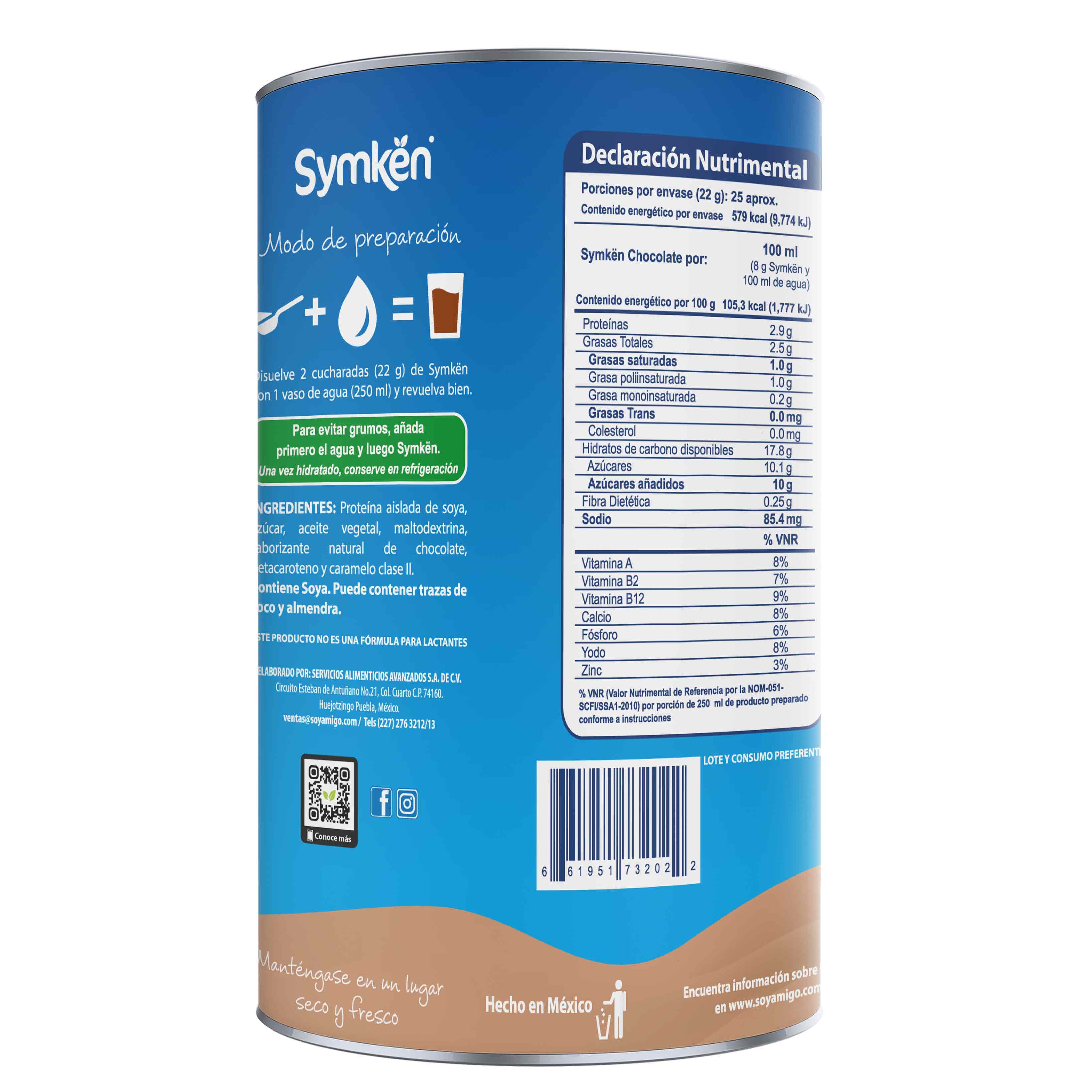 Symkën Soya sabor Chocolate bote 550g