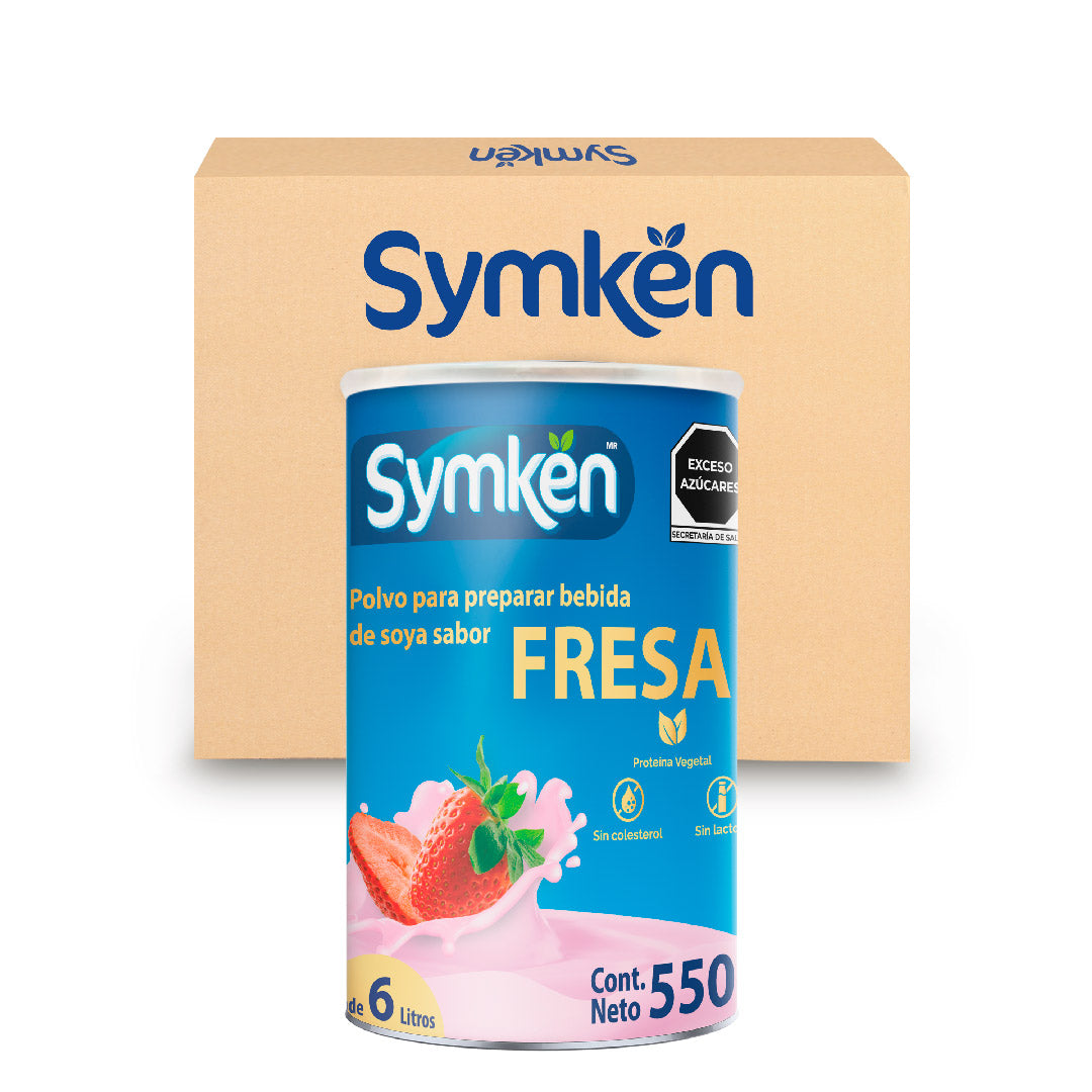 Caja de 12 piezas Symkën Soya sabor Fresa Bote 550g | $169.58 por pieza