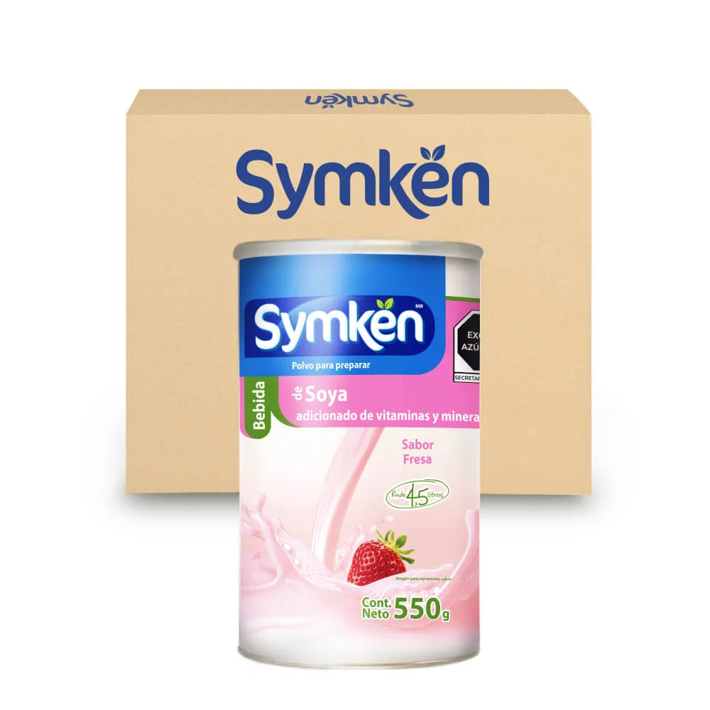 Caja de 12 piezas Symkën Soya sabor Fresa Bote 550g