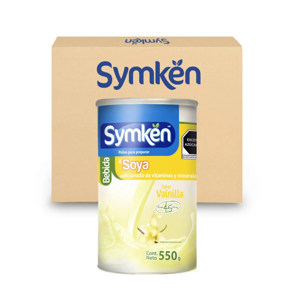 Caja de 12 piezas Symkën Soya sabor Vainilla Bote 550g
