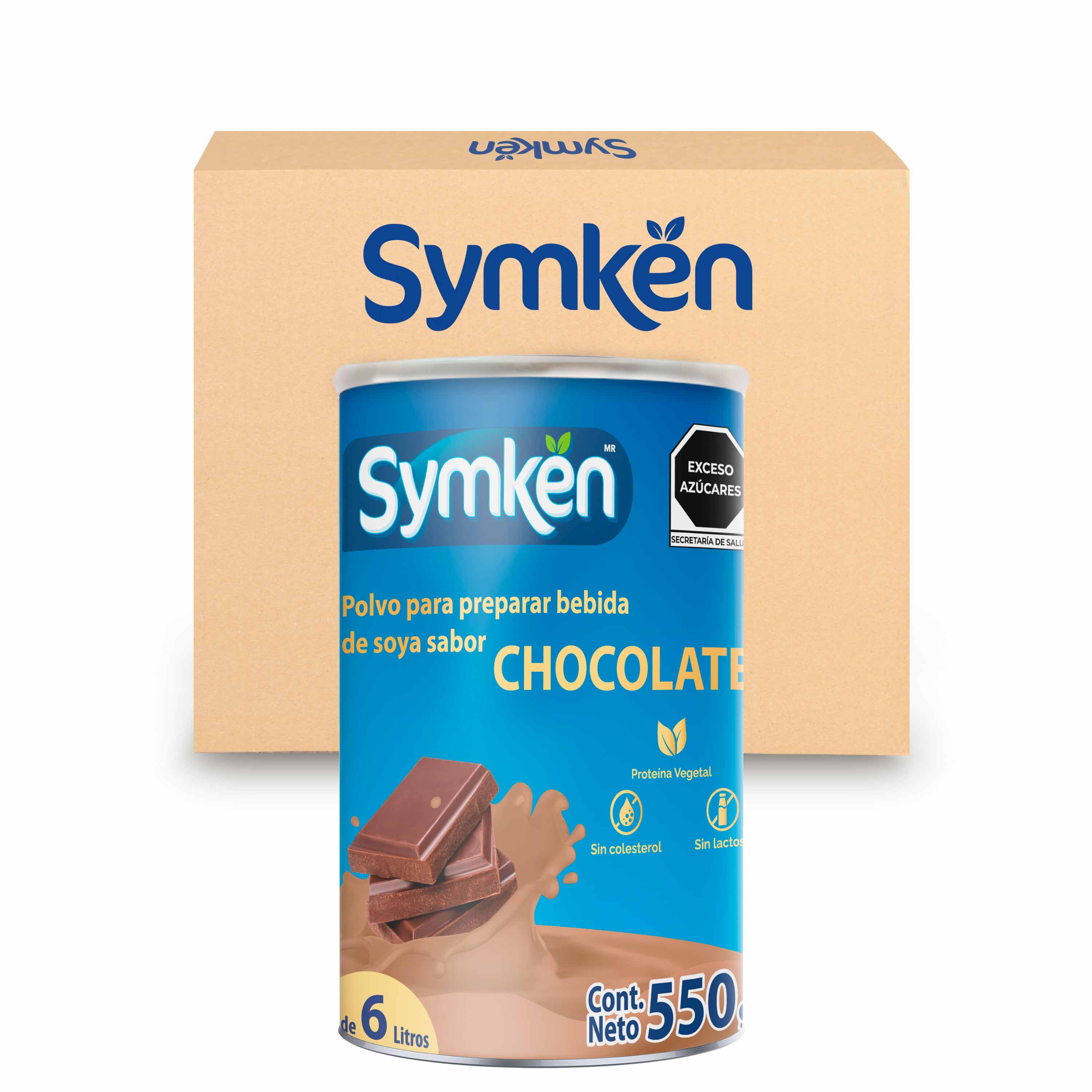 Caja de 12 piezas Symkën Soya sabor Chocolate Bote 550g | $ 184.42 por pieza