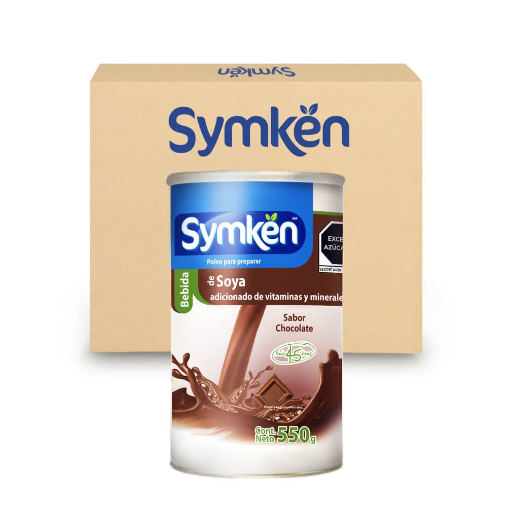 Caja de 12 piezas Symkën Soya sabor Chocolate Bote 550g
