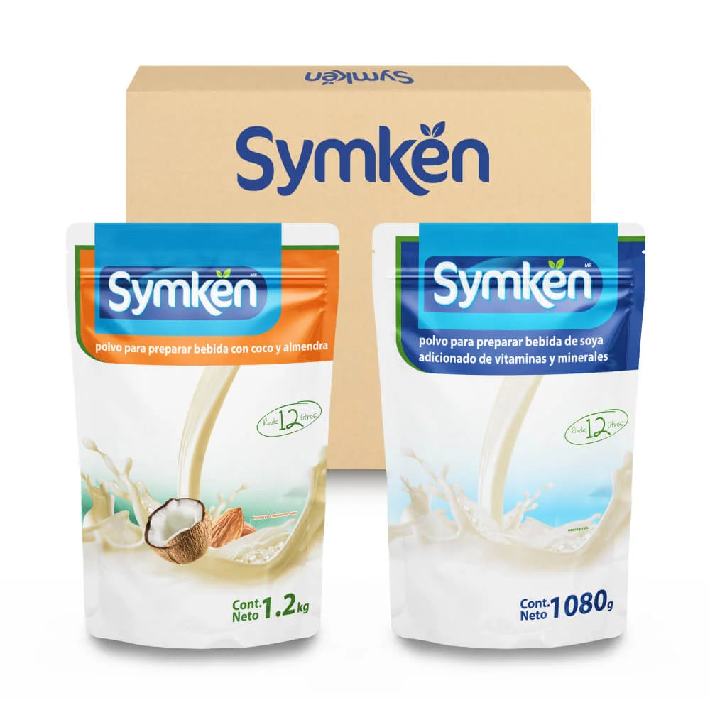 Caja de 4 piezas Mix Symkën Coco-Almendra 1,200g y Soya Natural 1,080g