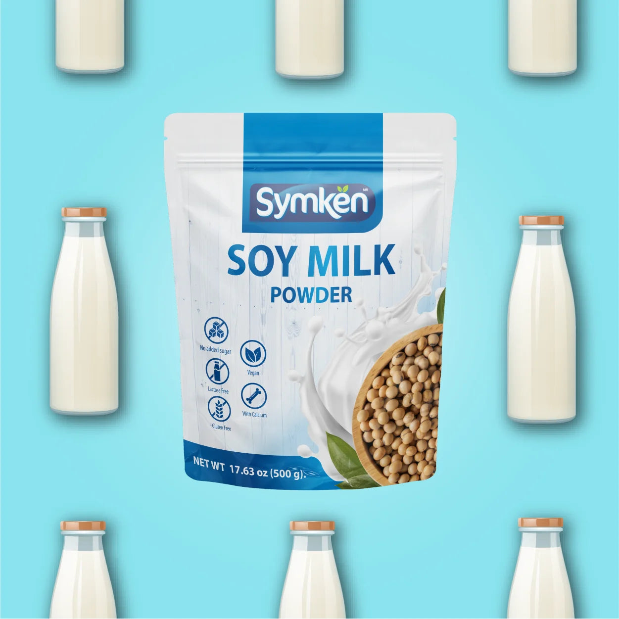 Symkën Leche de Soya Natural Sin Azúcar Bolsa 500g